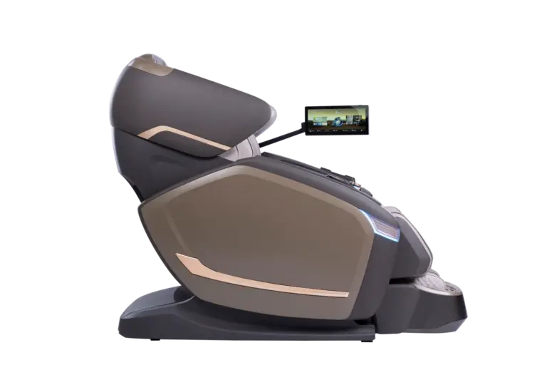 Biovis massage chair, side view with the touchscreen arm