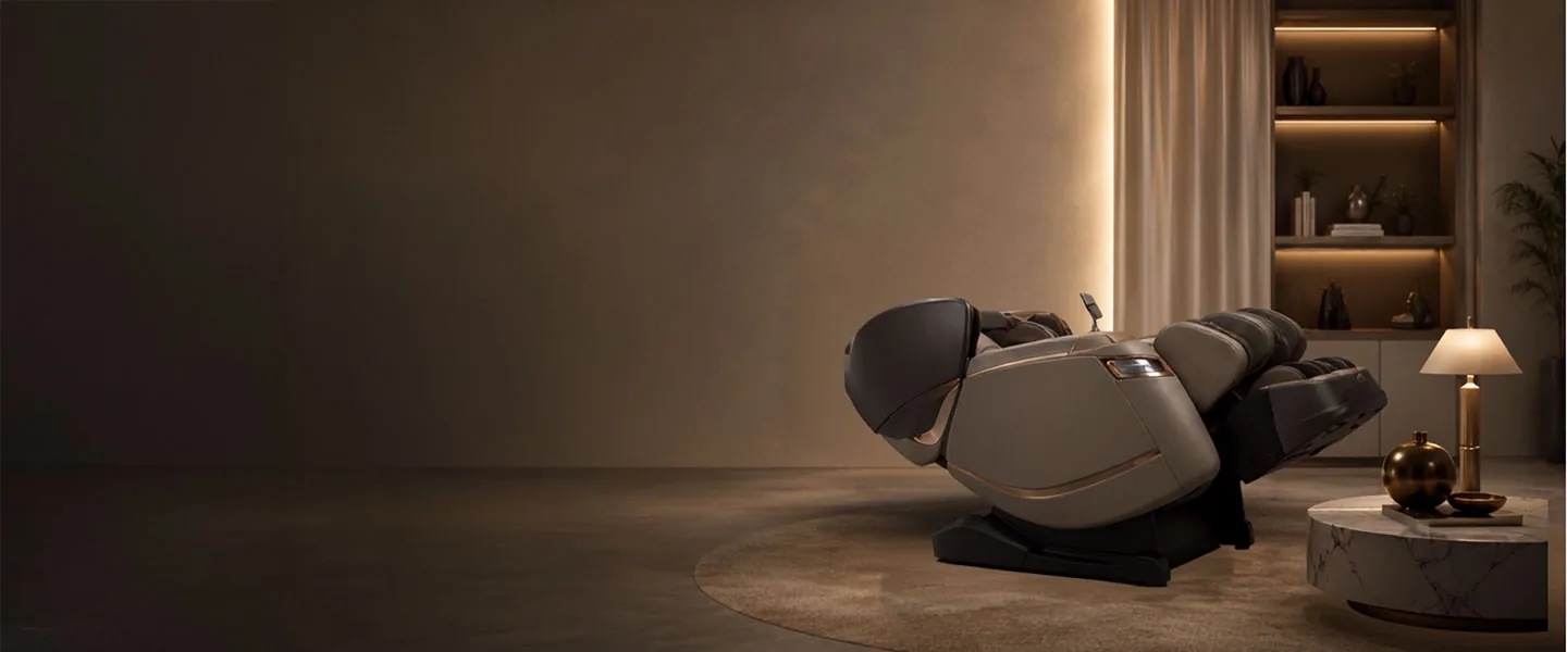 OGAWA massage chair reclined in a warmly lit living room